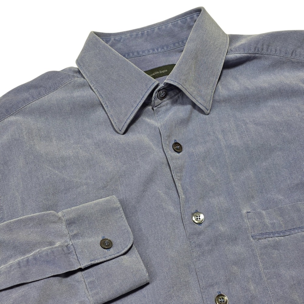 Ermenegildo Zegna Men's Blue Pinstripe Dress Shirt Long Sleeve Button‎ Up Size L
